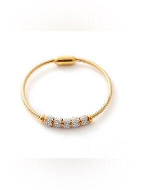 Gold Bracelet with White Crystal Rondelle Beads